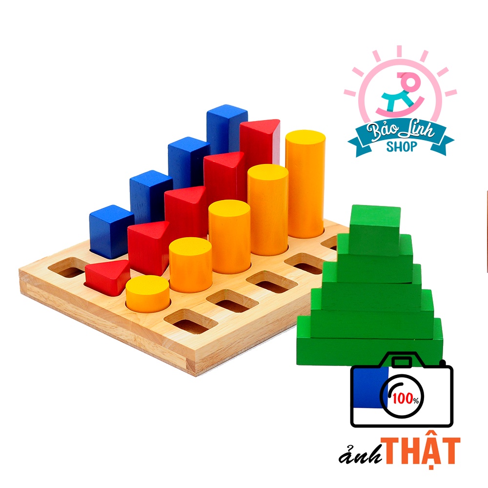 Giáo cụ Montessori cho bé 2 tuổi - Cọc so sánh cao thấp cho bé làm quen với toán học