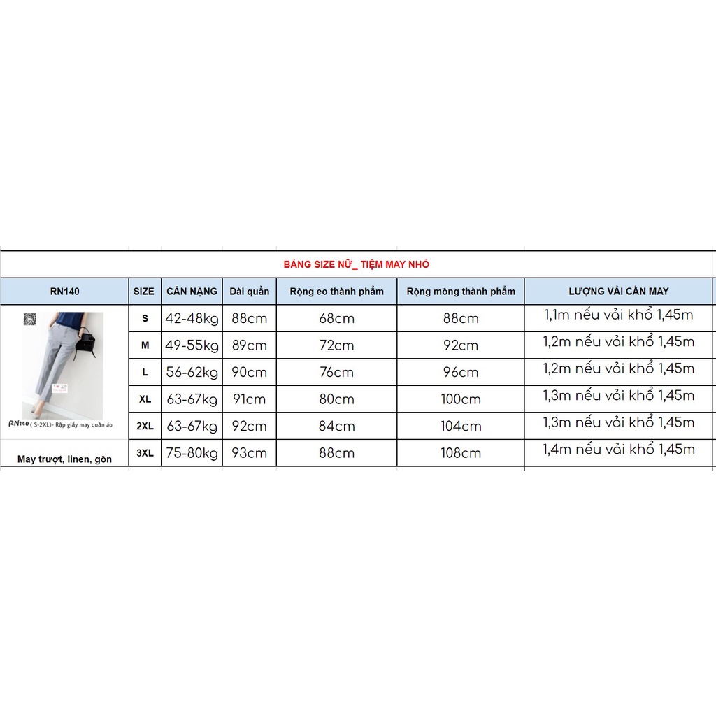 RN140_Rập giấy may quần âu nữ
