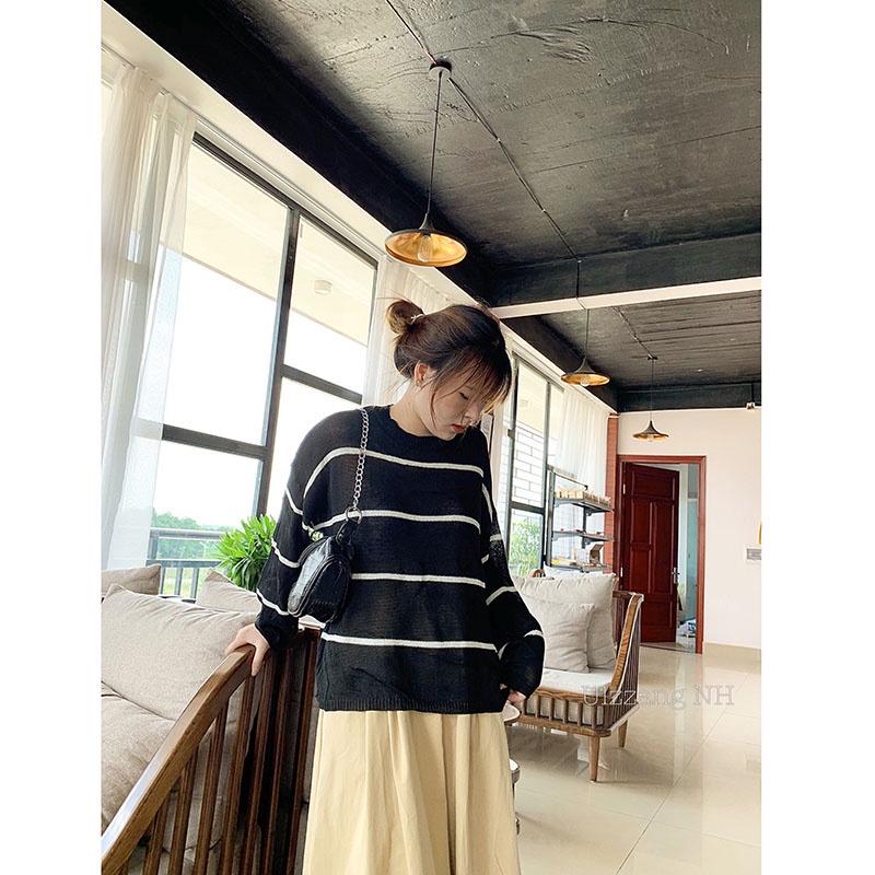 Áo Len Kẻ Ngang Nancy Phong Cách Hàn Quốc M0106 -Violet