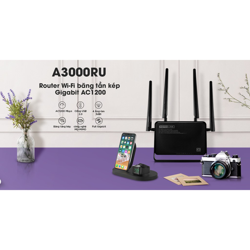 THIẾT BỊ MẠNG TOTOLINK A3000RU - Router Wi-Fi băng tần kép Gigabit AC1200