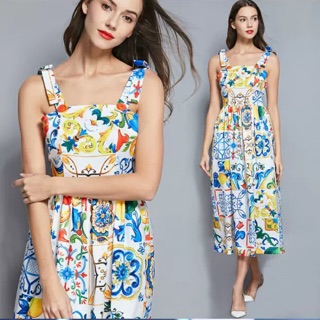 Đầm xoè midi họa tiết thiết kế qccc