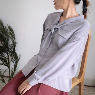 Chicka Chicka - Áo Silky bow shirt - Grey