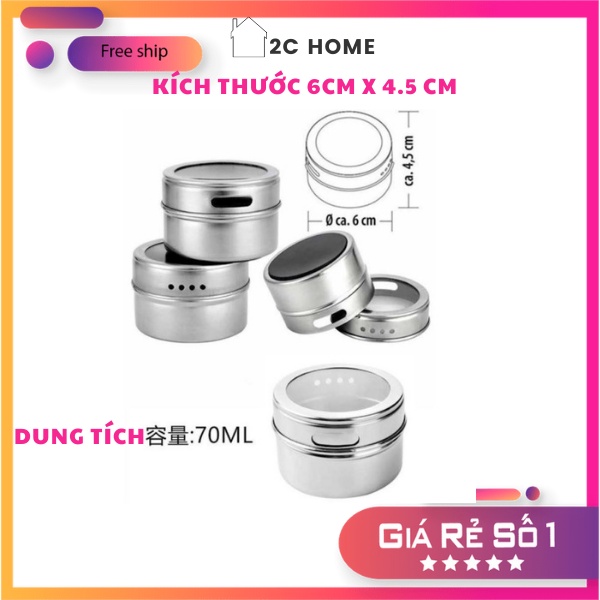 Lọ đựng gia vị Hũ đựng gia vị thuỷ tinh Hũ gia vị bằng thép không có nam châm gắn tường – 2C Home