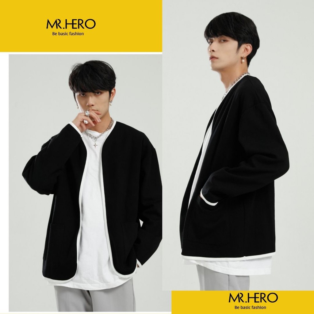 Áo Blazer Nam Dài Tay Form Dáng Rộng Phối Viến Trắng Không Cổ  MrHero Thời Trang Phong Cách Hàn Quốc BZ13 M.RO