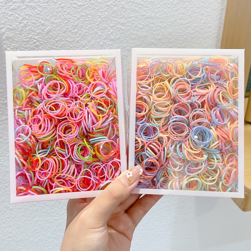 Hộp 1000 Dây Buộc Tóc Cao Su Co Giãn Hình Bánh Macaroon Dùng Một Lần Cho Trẻ Em