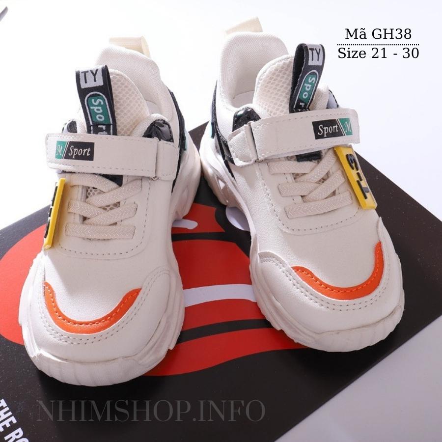 Giày cho bé trai bé gái 1 - 5 tuổi màu trắng chữ T cá tính siêu nhẹ kháng khẩn chống trơn trượt phong cách Hàn Quốc GH38