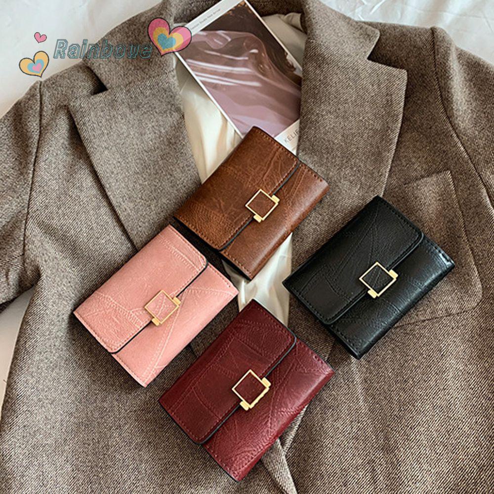 Ví Da Ngắn Đa Năng Màu Cầu Vồng Xinh Xắn Giá Đỡ