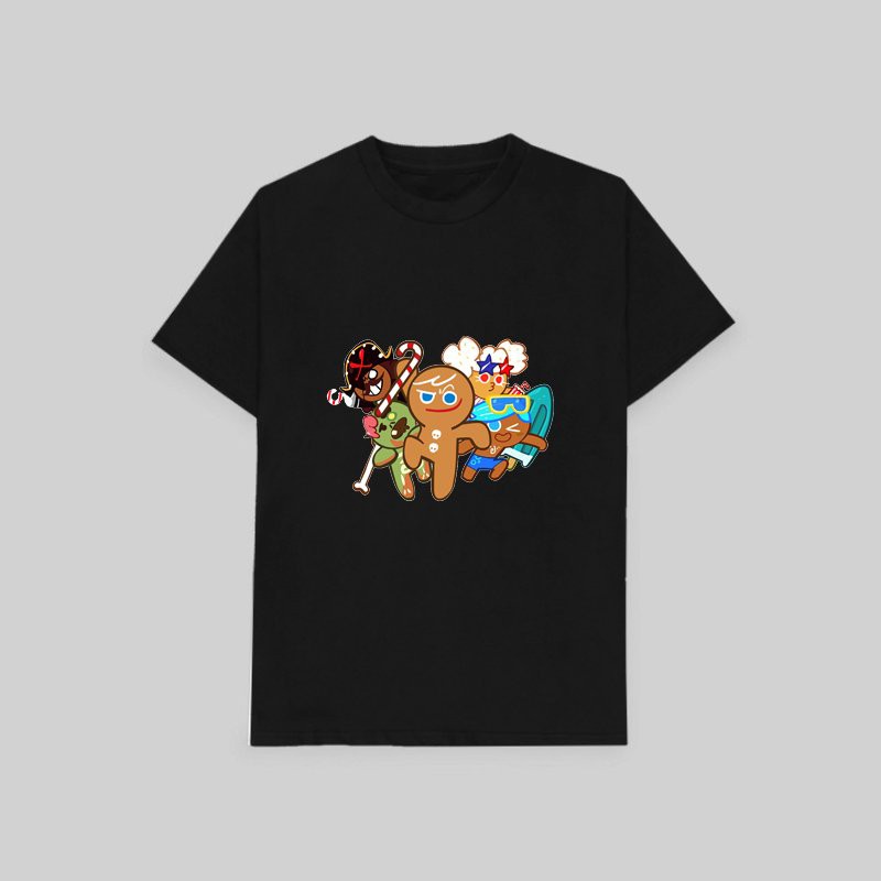 Áo thun phông đen trắng in hình COOKIE RUN game anime chibi thời trang xinh xắn