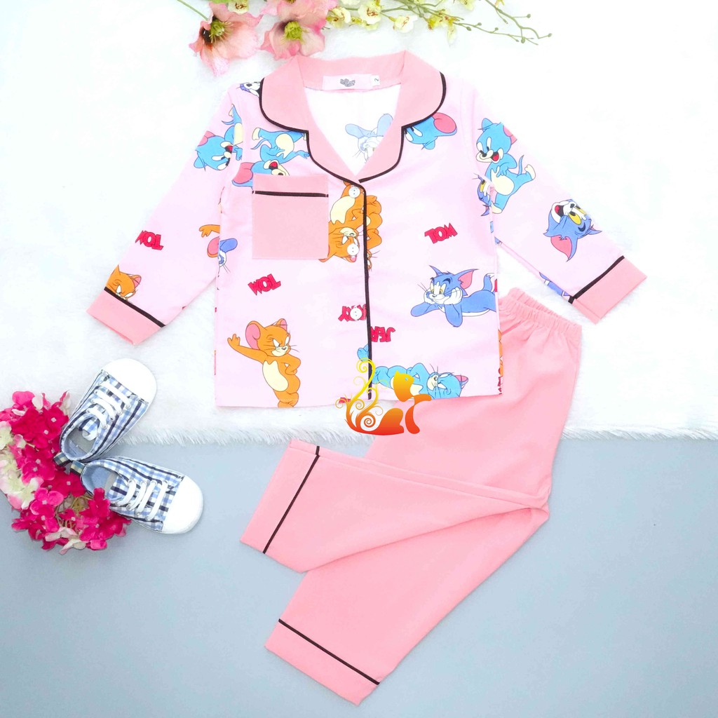 Đồ Bộ Mặc Nhà "Mèo - Chuột" Pijama Kate Thái Phối Kate Lụa Quần Dài - Cho Bé 8-42kg.