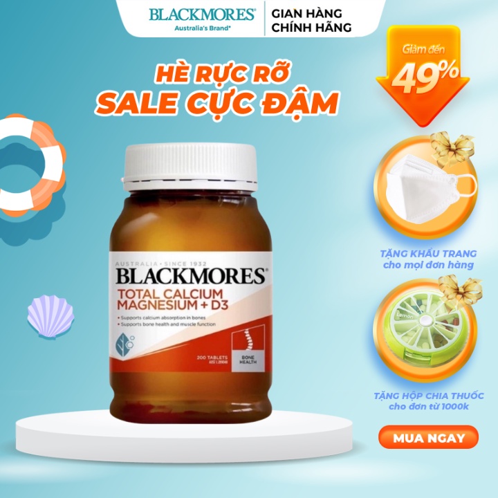 Vitamin Bổ Sung Canxi Blackmores Total Calcium Magnesium + D3 Úc 200 Viên Cho Trẻ Nhỏ Và Người Lớn