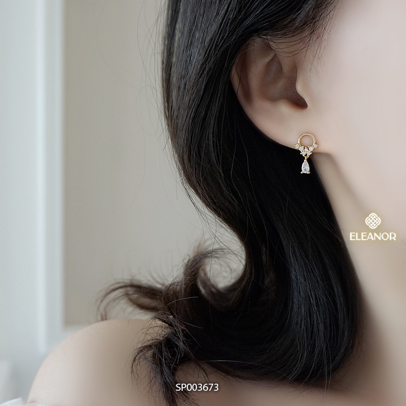 Bông tai nữ chuôi bạc 925 Eleanor Accessories đính đá dáng thả phụ kiện trang sức 3673