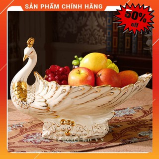 [ GỐM NHẬP KHẨU ] Khay Đựng Bánh Kẹo-Kệ Để Hoa Qủa Bằng Gốm Viền Vàng Họa Tiết Chim Công Sang Chảnh