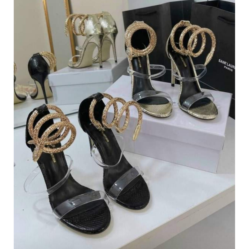 Sandal nữ mũi tròn rắn quấn cổ chân phối mica siêu mềm êm Full box Hãng cao cấp