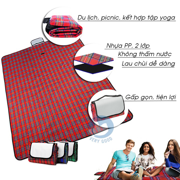 Thảm trải du lịch tấm bạt dã ngoại picnic cắm trại đi chơi biển đi phượt gấp gọn sọc kẻ caro giá rẻ kích thước lớn