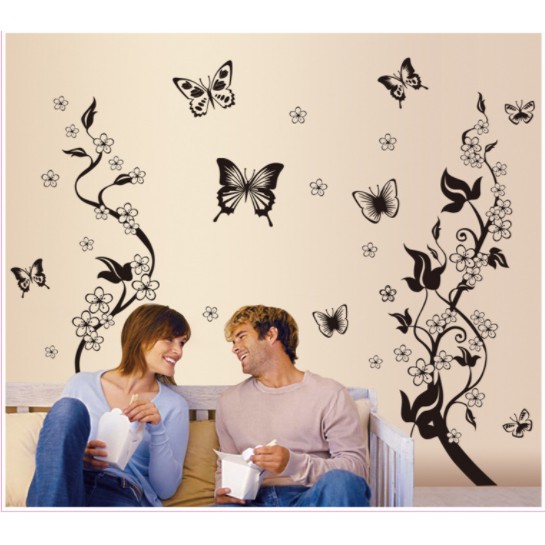 Decal trang trí tường những nét hoa văn đen