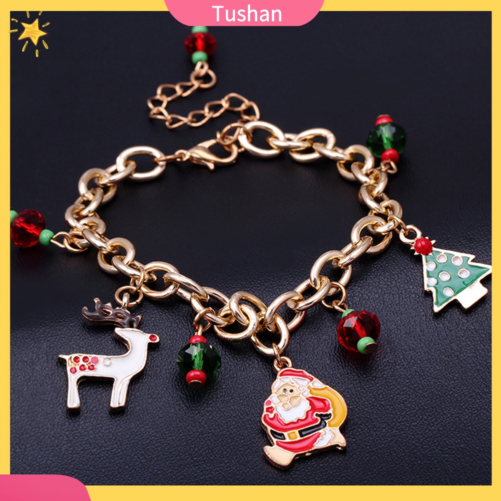 TUSH_Christmas Unisex Santa Tree Elk Pendant Charm Chain Bracelet Hand Wrist Jewelry