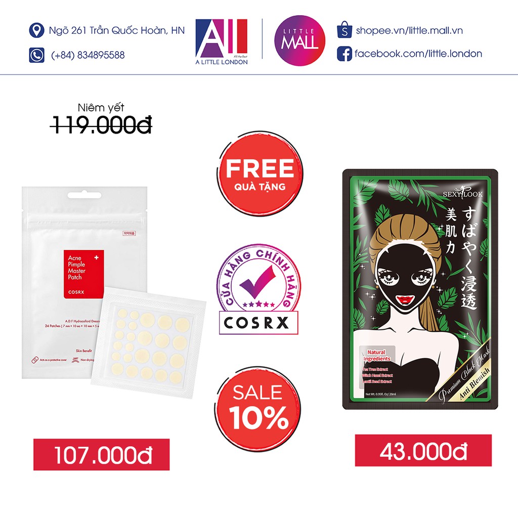 Miếng dán gom cồi mụn Cosrx AC Collection Acne Patch (Nhập khẩu)