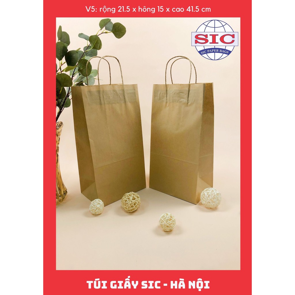 [SET 10 CHIẾC] TÚI GIẤY KRAFT V5: 21.5x15x41.5 CÓ QUAI ( ẢNH THẬT)