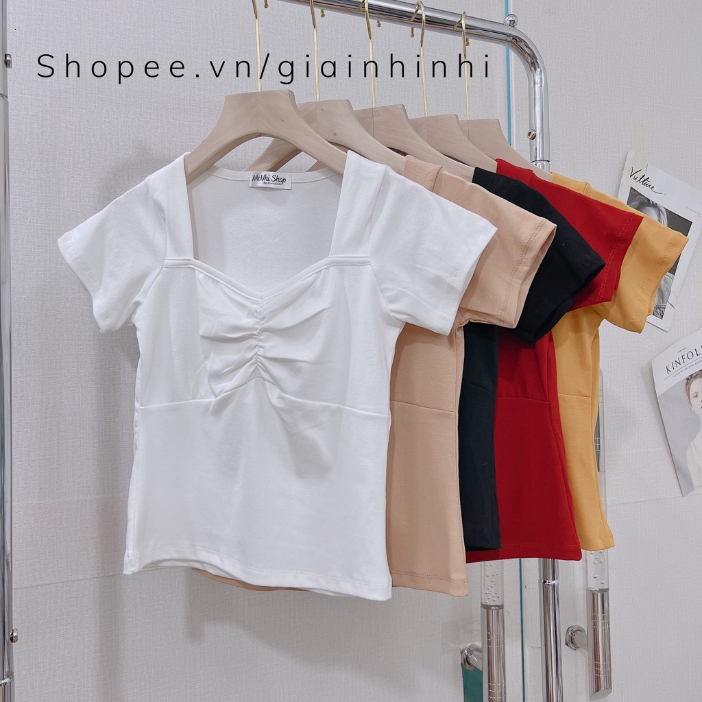 Áo thun kiểu cổ vuông rúm ngực, Áo kiểu ngắn tay dáng ôm sexxy AT5522 - NhiNhi Shop