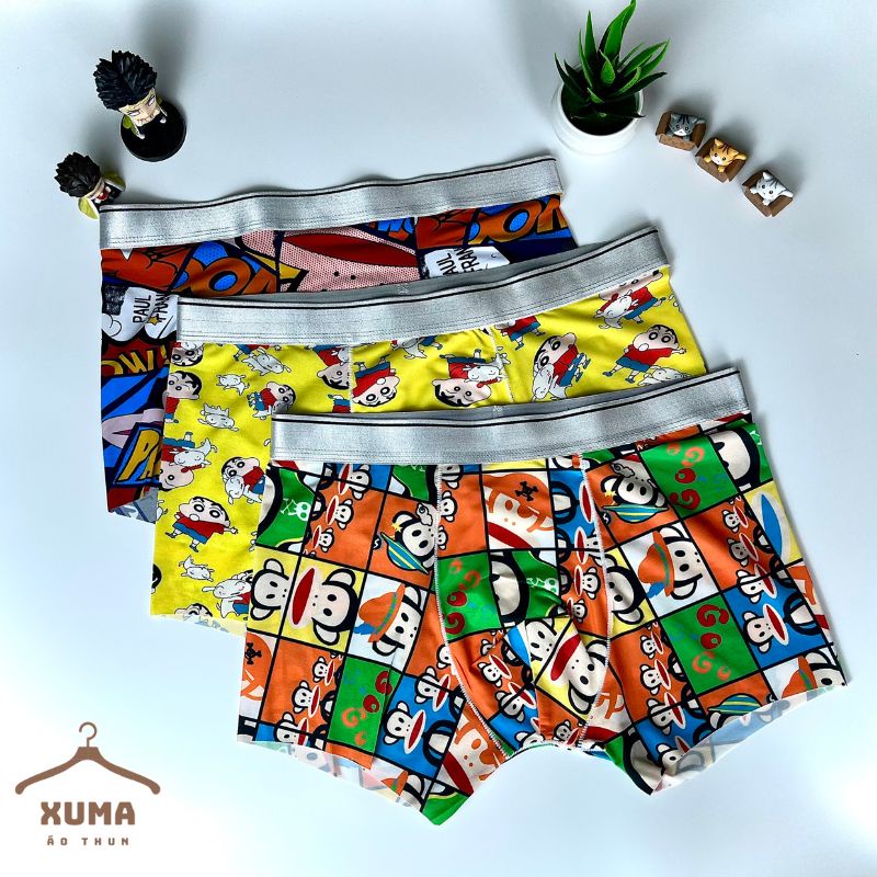 [ Ảnh tự chụp ] Combo 3 quần sịp quần lót nam hoạt hình thun lạnh siêu nhẹ co giãn khử mùi hiệu quả xuma