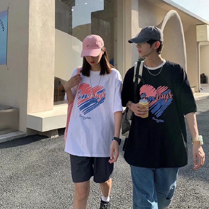 Áo Thun Tay Ngắn Dáng Rộng In Chữ Phong Cách Hàn Quốc Thời Trang Mùa Hè Cho Nam Và Nữ size M-5XL
