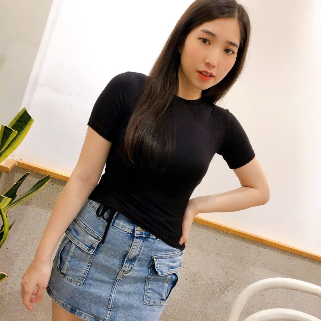 Áo Kiểu Rút Eo Tay Ngắn, Dây Rút Tùy Chỉnh Dài Ngắn Tùy Ý Size 53kg, Chất Borip Mịn Nhẹ Co Giản, Ảnh Thật 100%