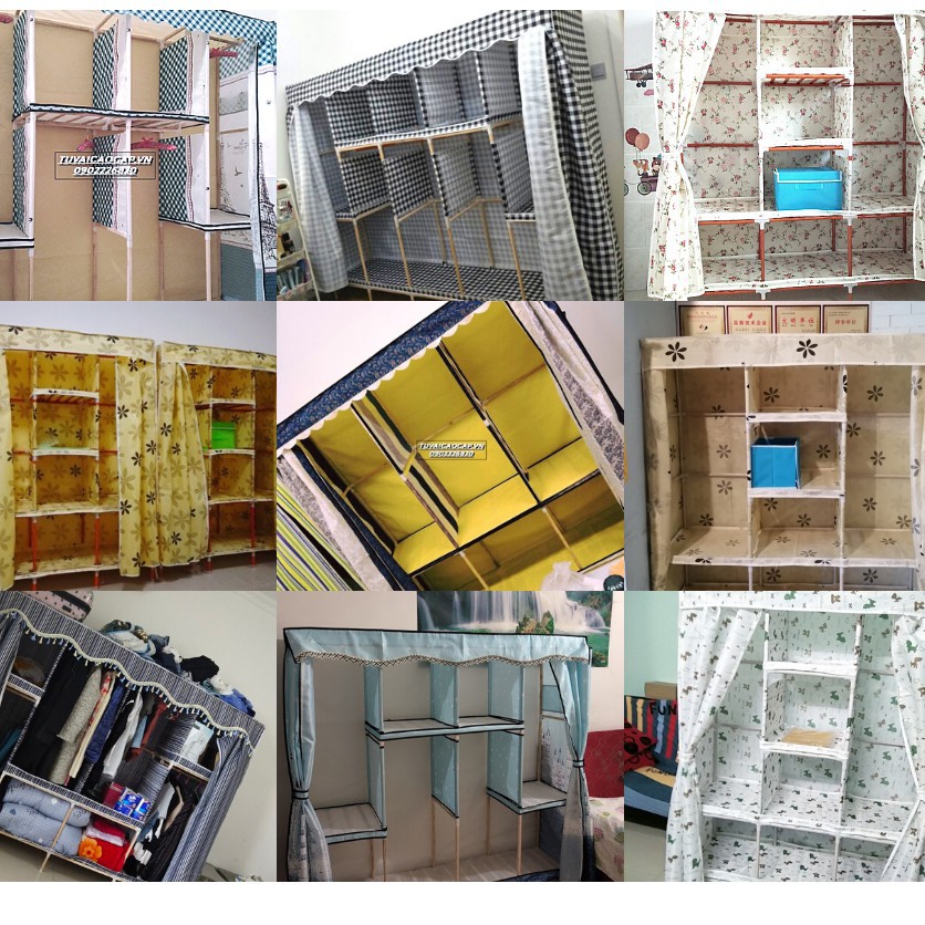 Tủ Vải Khung gỗ bọc nhựa, Tủ đựng quần áo vải 4 buồng 8 ngăn cao cấp Bảo Hành 12 Tháng 1 đổi 1 trong 30 ngày
