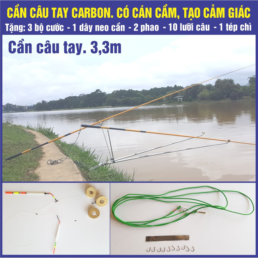 Cần câu tay, câu cá, đơn, đẹp, có cán cầm, tặng nhiều phụ kiện hấp dẫn