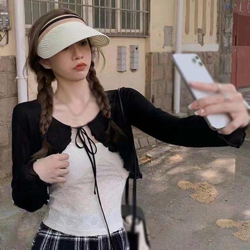 Áo Khoác cardigan Dệt Kim Mỏng Tay Dài Thắt Nơ Kiểu Pháp Dành Cho Nữ