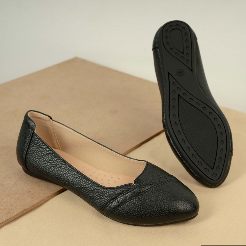 Giày bệt nữ mũi nhọn da bò mềm êm chân Lunashoes  giầy trung niên cho mẹ bảo hành 2 năm