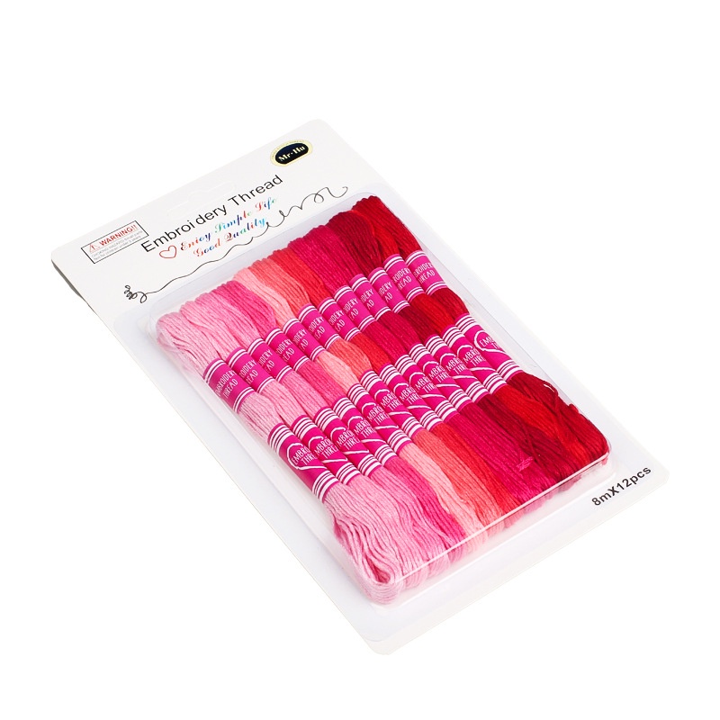 Bộ 12 Cuộn Chỉ Thêu 8m Màu Đen / Trắng / Đỏ / Vàng / Tím / Xanh Lá / Xanh Dương