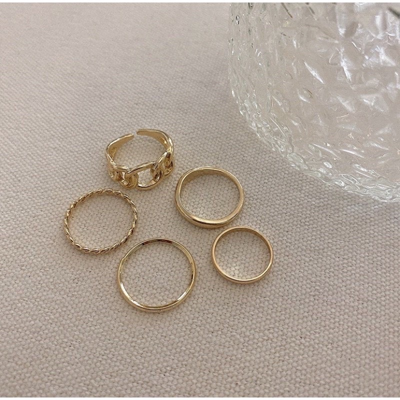 Set nhẫn nữ 5 chiếc, nhẫn thời trang hình dây xích Ulzzang Style  - Phụ Kiện Xinh Bonnies Accessories