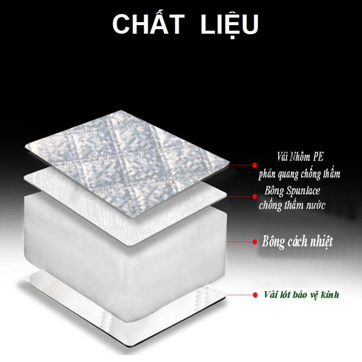 Bạt che chắn nắng kính lái ô tô 4 lớp dày dặn có dây cài và tích hợp nam châm giữ cố định ( có túi đựng)