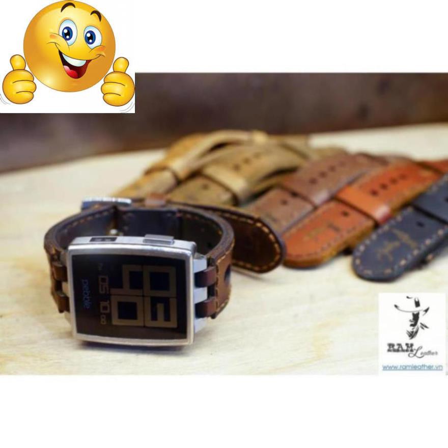 DÂY ĐỒNG HỒ PEBBLE STEEL DA BÒ THẬT RAM LEATHER - HÀNG CHÍNH HÃNG .