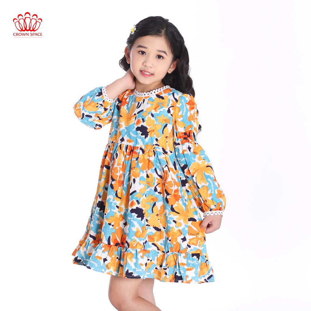 Váy Thu Đông Cao Cấp Crown Space Tay Dài Hai Lớp Dành Cho Bé Gái - Rừng Hoa Ngũ Sắc Siêu Xinh CKGL2811503 Size 13-33kg