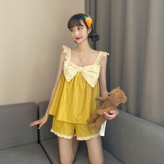 Bộ ngủ tiểu thư lụa 2 dây cánh tiên nơ ngực