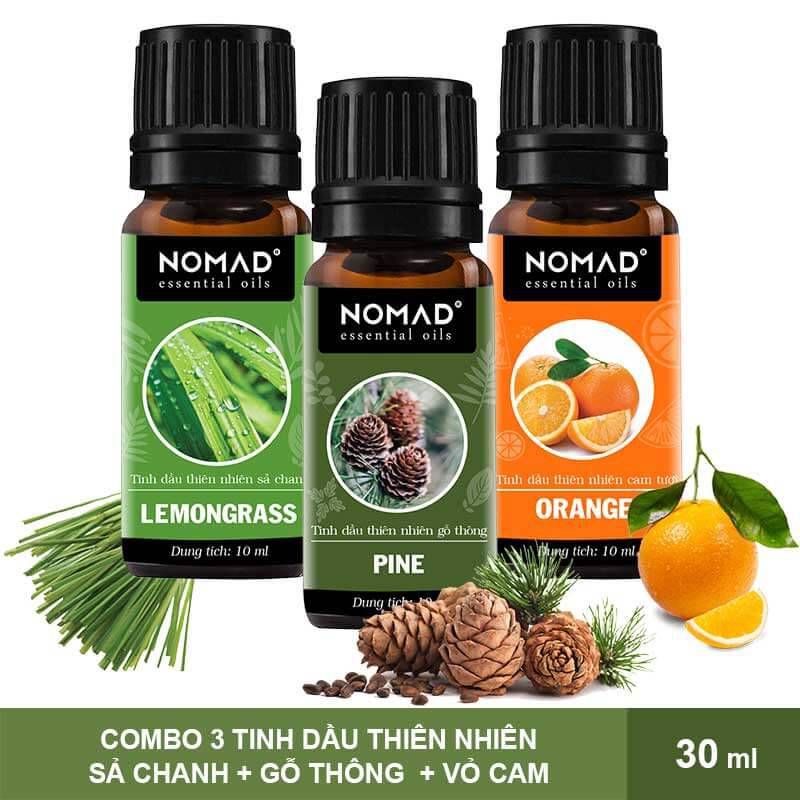 Combo 3 Tinh Dầu Nomad: Sả Chanh (10ml) + Gỗ Thông (10ml) + Vỏ Cam (10ml)