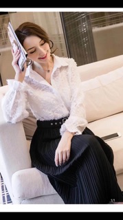 Set chân váy nhún áo buộc nơ
