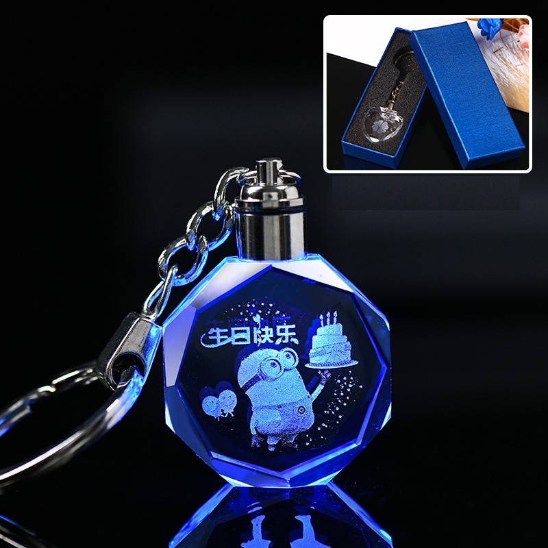 Móc khóa  pha lê phát sáng  tự động đổi nhiều màu LED RGB thủy tinh pokemon Pikachu doremon Tomorrow's Ark