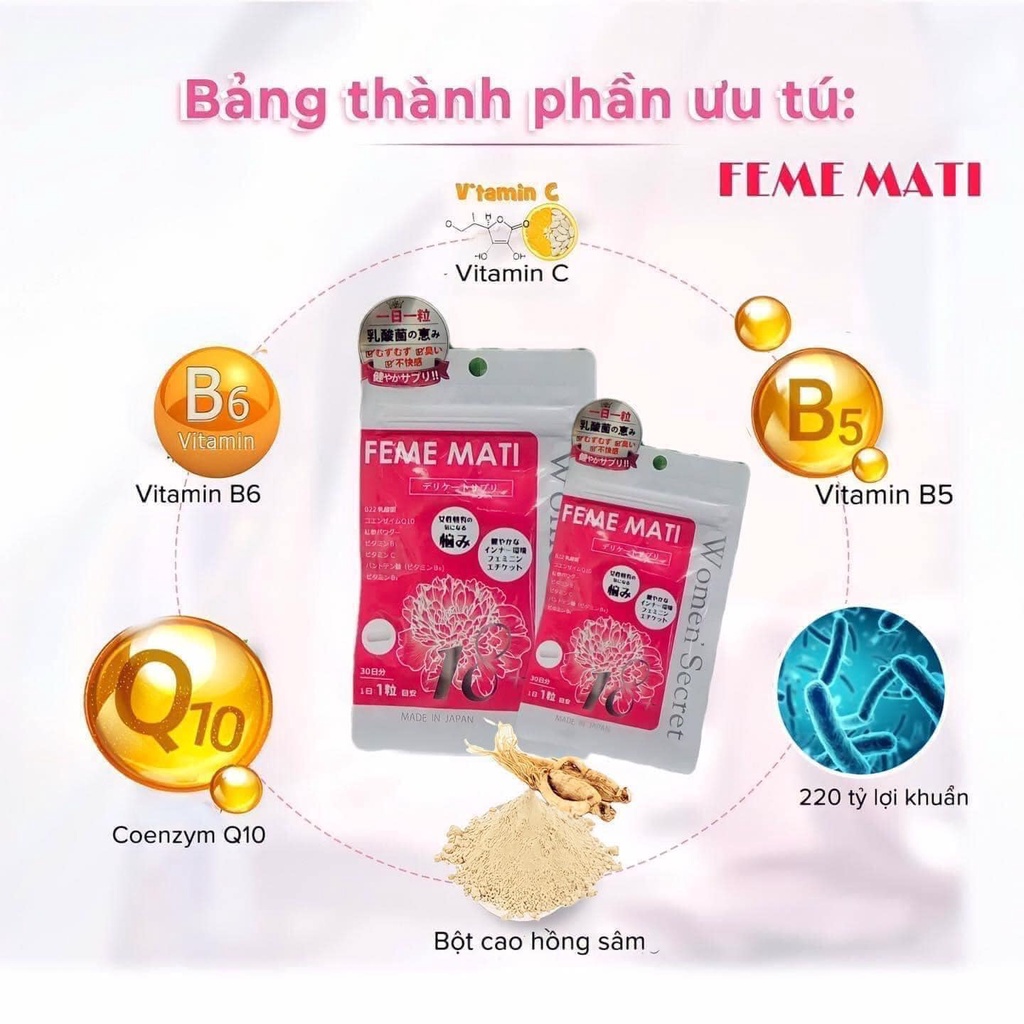 Viên Uống Feme Mati Phụ Khoa Nhật Bản Gói 30 Viên