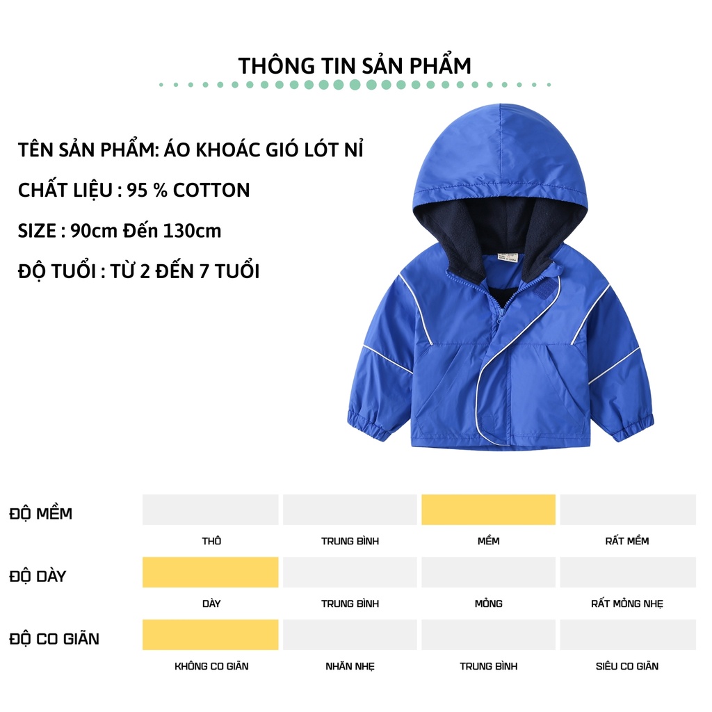 Áo khoác gió lót nỉ cho bé trai 27Kids WELLKIDS áo ấm mùa đông có mũ cho trẻ 2-7 tuổi BLCO2