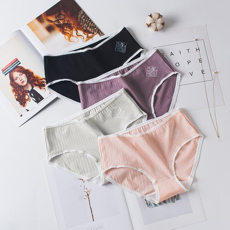 [CÓ SIZE XL] Quần lót cotton gân viền ren phong các Nhật Bản sexy quyến rũ thấm hút mồ hôi tốt Q//C49