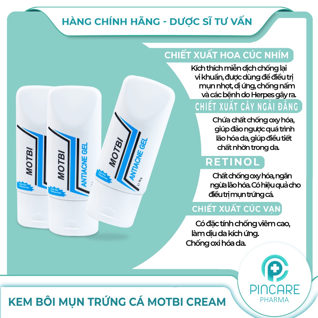 Kem giảm mụn Motbi Antiacne Gel 70g - Hàng chính hãng - Nhà thuốc PinCare