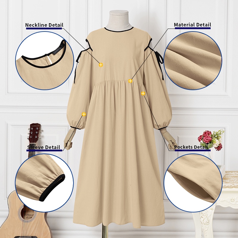 Đầm Zanzea tay dài có túi thời trang vintage cho nữ