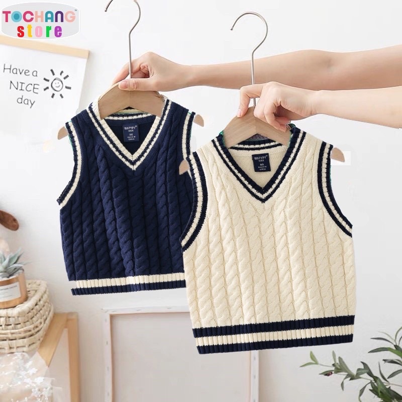 Áo gile len cho bé trai, gile len vặn thừng phong cách hàn quốc WAPYPY
