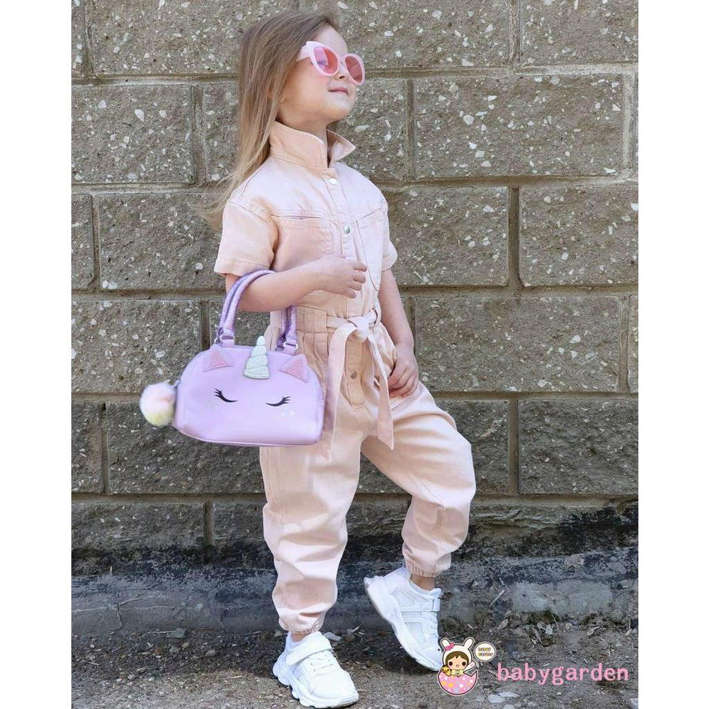 Áo liền quần ngắn tay cổ trụ có túi dễ thương cho bé