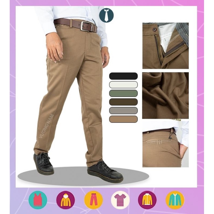 AP28 Quần kaki nam trung niên cao cấp ống suông vải cotton dày loại quần dài kaki form chuẩn