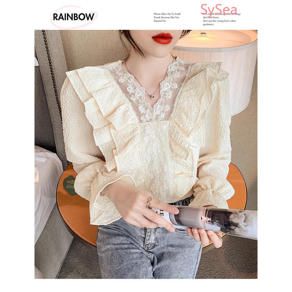 Áo voan tay phồng phối ren hoa thanh lịch hợp thời trang cho nữ | BigBuy360 - bigbuy360.vn