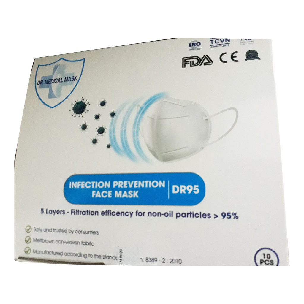 Hộp khẩu trang 5 lớp DR 95 5 layers face mask phòng nhiễm khuẩn - Dr Medical mask - Hộp 10 miếng