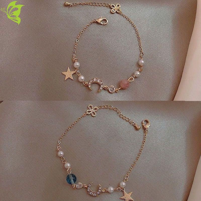 Vòng đeo tay mặt hình ngôi sao,mặt trăng dễ thương phong cách Hàn Quốc